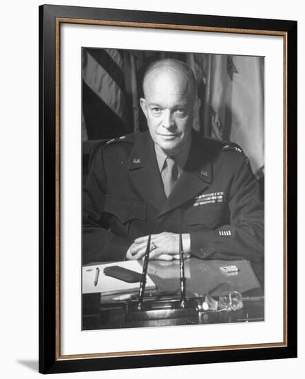 Supreme Allied Commander Gen. Dwight D. Eisenhower, Posing for the Cover of Life Magazine-David Scherman-Framed Premium Photographic Print