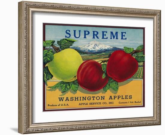 Supreme Apple Label - Washington State-Lantern Press-Framed Art Print