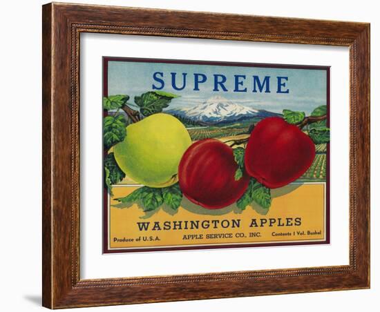 Supreme Apple Label - Washington State-Lantern Press-Framed Art Print