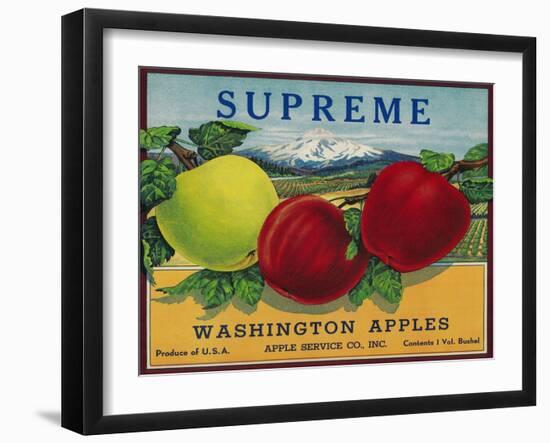 Supreme Apple Label - Washington State-Lantern Press-Framed Art Print