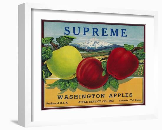 Supreme Apple Label - Washington State-Lantern Press-Framed Art Print