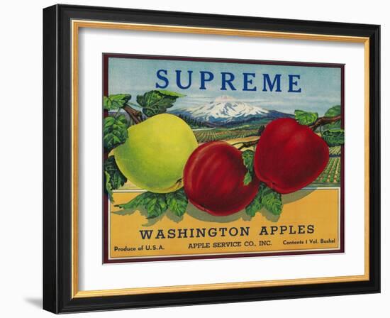 Supreme Apple Label - Washington State-Lantern Press-Framed Art Print