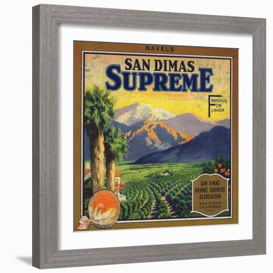 Supreme Brand - San Dimas, California - Citrus Crate Label-Lantern Press-Framed Art Print