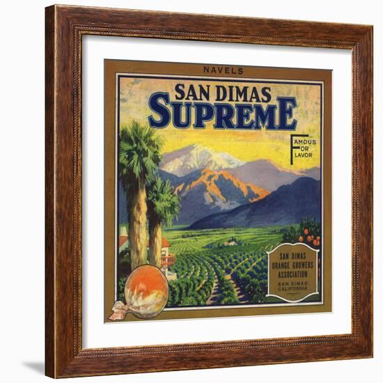 Supreme Brand - San Dimas, California - Citrus Crate Label-Lantern Press-Framed Art Print