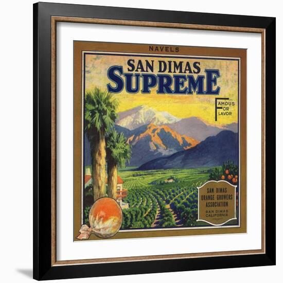 Supreme Brand - San Dimas, California - Citrus Crate Label-Lantern Press-Framed Art Print