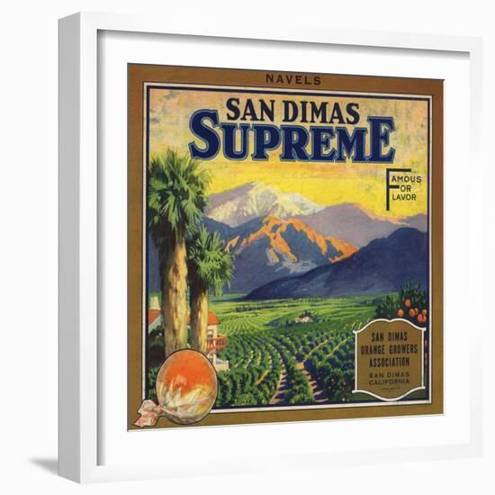 Supreme Brand - San Dimas, California - Citrus Crate Label-Lantern Press-Framed Art Print