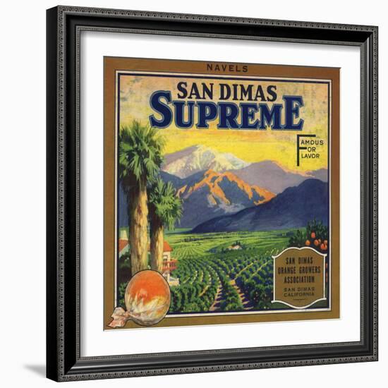 Supreme Brand - San Dimas, California - Citrus Crate Label-Lantern Press-Framed Art Print