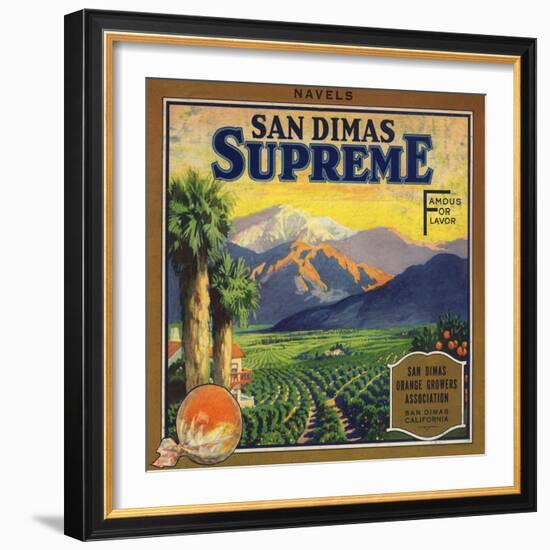 Supreme Brand - San Dimas, California - Citrus Crate Label-Lantern Press-Framed Art Print