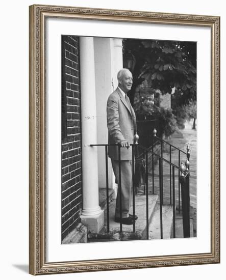 Supreme Court Justice Hugo L. Black Standing on a Pourch-null-Framed Premium Photographic Print