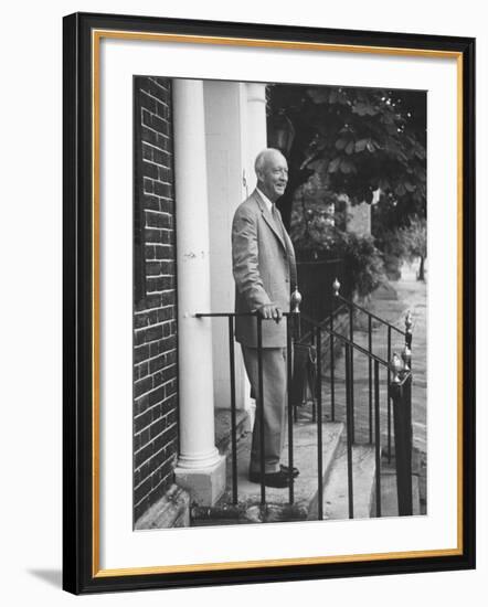 Supreme Court Justice Hugo L. Black Standing on a Pourch-null-Framed Premium Photographic Print