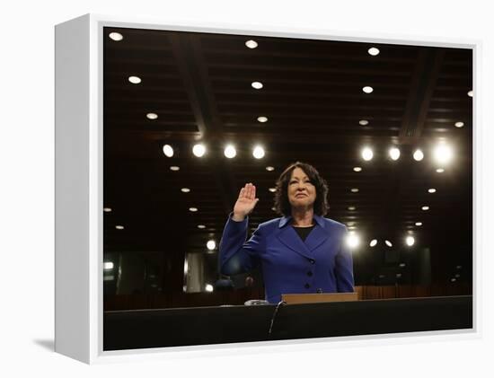 Supreme Court Nominee Sonia Sotomayor is Sworn in on Capitol Hill in Washington-null-Framed Premier Image Canvas