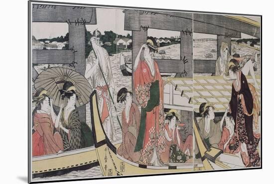 Sur Et Sous Le Pont De Ryogoku (Tokyo) - on Top and beneath Ryogoku Bridge Par Utamaro, Kitagawa (1-Kitagawa Utamaro-Mounted Giclee Print
