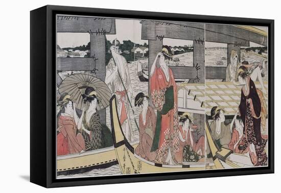 Sur Et Sous Le Pont De Ryogoku (Tokyo) - on Top and beneath Ryogoku Bridge Par Utamaro, Kitagawa (1-Kitagawa Utamaro-Framed Premier Image Canvas