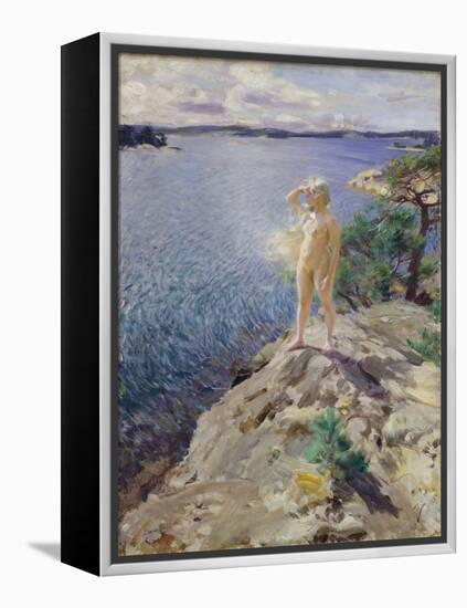 Sur Les Rochers  Jeune Femme Nue Scrutant L'horizon Sur Un Bord De Mer - Peinture De Anders Leonar-Anders Leonard Zorn-Framed Premier Image Canvas