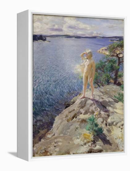 Sur Les Rochers  Jeune Femme Nue Scrutant L'horizon Sur Un Bord De Mer - Peinture De Anders Leonar-Anders Leonard Zorn-Framed Premier Image Canvas