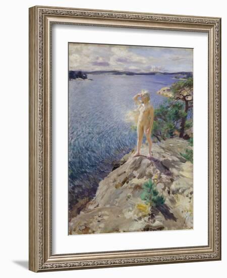 Sur Les Rochers  Jeune Femme Nue Scrutant L'horizon Sur Un Bord De Mer - Peinture De Anders Leonar-Anders Leonard Zorn-Framed Giclee Print