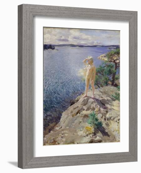 Sur Les Rochers  Jeune Femme Nue Scrutant L'horizon Sur Un Bord De Mer - Peinture De Anders Leonar-Anders Leonard Zorn-Framed Giclee Print