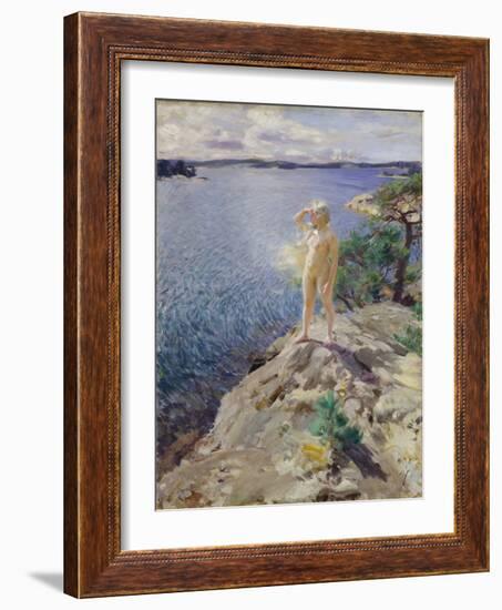 Sur Les Rochers  Jeune Femme Nue Scrutant L'horizon Sur Un Bord De Mer - Peinture De Anders Leonar-Anders Leonard Zorn-Framed Giclee Print