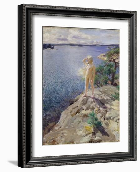 Sur Les Rochers  Jeune Femme Nue Scrutant L'horizon Sur Un Bord De Mer - Peinture De Anders Leonar-Anders Leonard Zorn-Framed Giclee Print