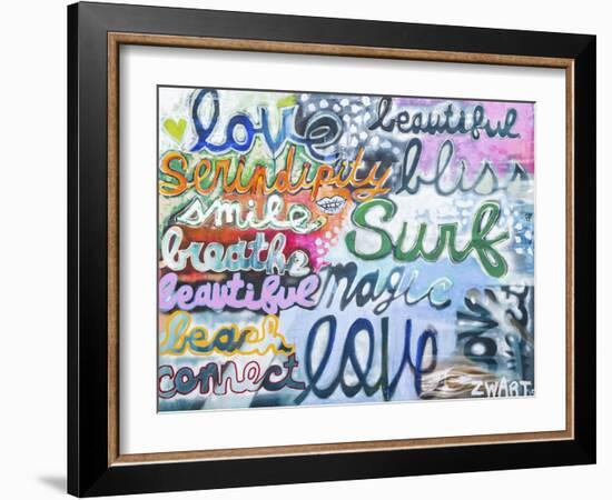Surf And Love Words-Zwart-Framed Giclee Print