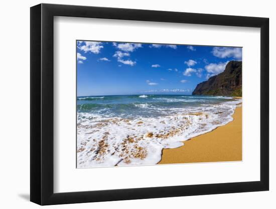 Surf and sand at Polihale Beach, Polihale State Park, Island of Kauai, Hawaii, USA-Russ Bishop-Framed Photographic Print