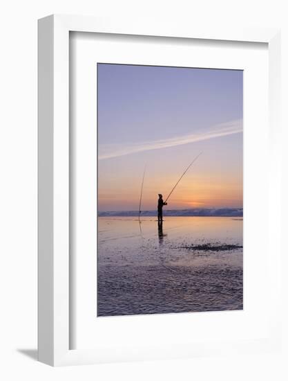 Surf Angler on the Beach, Evening Mood, Praia D'El Rey-Axel Schmies-Framed Photographic Print