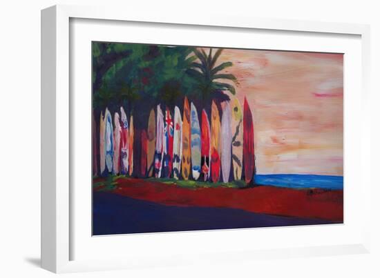 Surf Board Fence Wall at the Seaside-Markus Bleichner-Framed Art Print