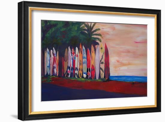 Surf Board Fence Wall at the Seaside-Markus Bleichner-Framed Art Print