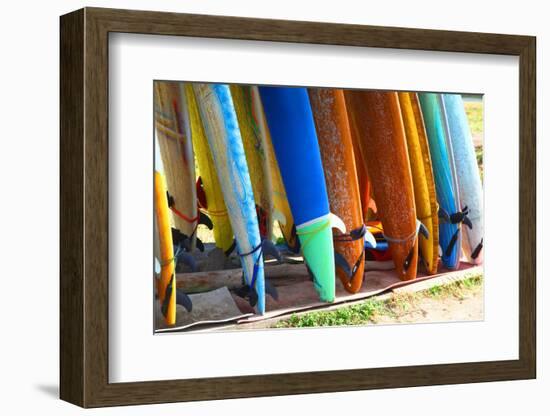 Surf Boards Standing on Kuta Bali Beach-bioraven-Framed Photographic Print