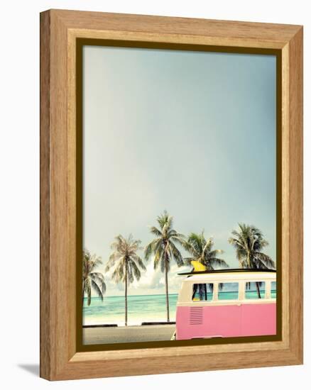 Surf Bus Pink-Design Fabrikken-Framed Premier Image Canvas