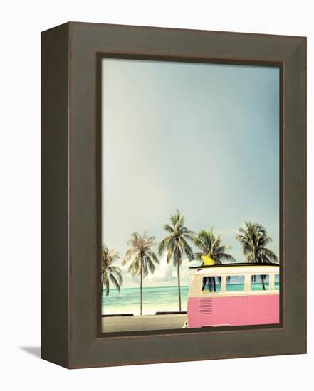 Surf Bus Pink-Design Fabrikken-Framed Premier Image Canvas