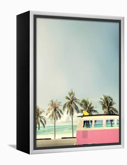 Surf Bus Pink-Design Fabrikken-Framed Premier Image Canvas