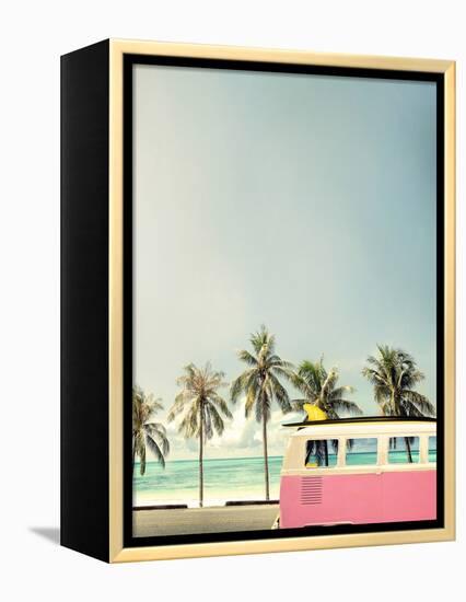 Surf Bus Pink-Design Fabrikken-Framed Premier Image Canvas
