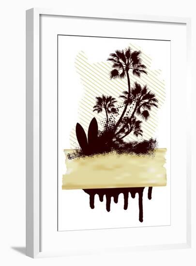 Surf Grunge Dirty Scene with Palms and Table-locote-Framed Art Print