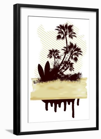 Surf Grunge Dirty Scene with Palms and Table-locote-Framed Art Print