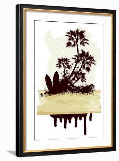 Surf Grunge Dirty Scene with Palms and Table-locote-Framed Art Print