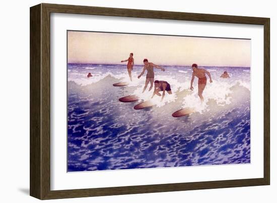 Surf Riders, Honolulu, 1919 (W/C on Paper)-Charles William Bartlett-Framed Giclee Print