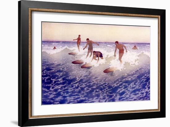 Surf Riders, Honolulu, 1919 (W/C on Paper)-Charles William Bartlett-Framed Giclee Print