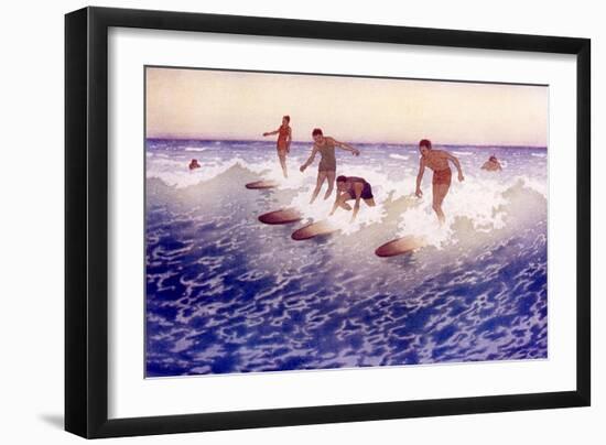 Surf Riders, Honolulu, 1919 (W/C on Paper)-Charles William Bartlett-Framed Giclee Print