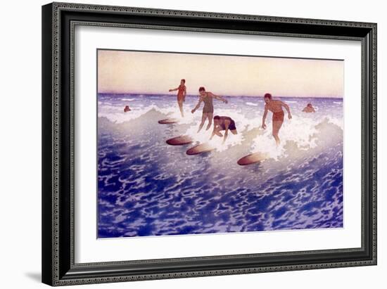 Surf Riders, Honolulu, 1919 (W/C on Paper)-Charles William Bartlett-Framed Giclee Print