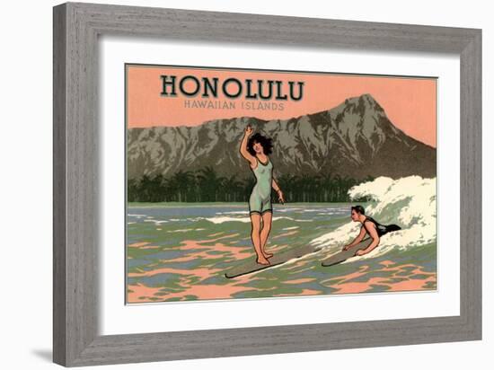 Surf Riders, Honolulu, Hawaii, Graphics-null-Framed Art Print