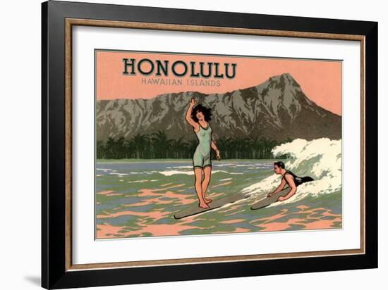 Surf Riders, Honolulu, Hawaii, Graphics-null-Framed Art Print