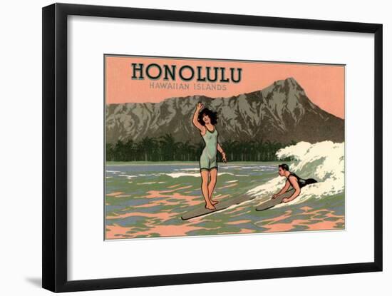 Surf Riders, Honolulu, Hawaii, Graphics-null-Framed Art Print