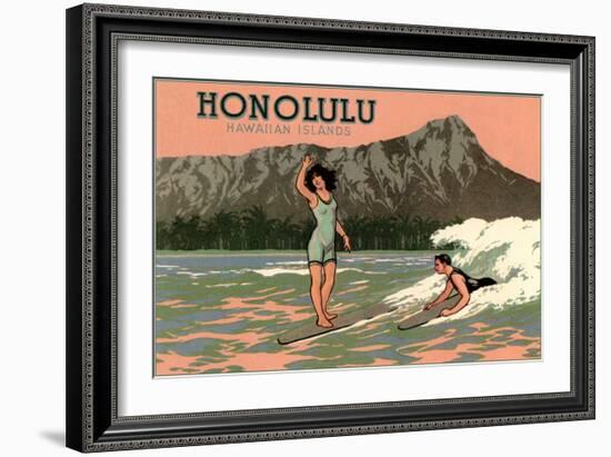 Surf Riders, Honolulu, Hawaii, Graphics-null-Framed Art Print