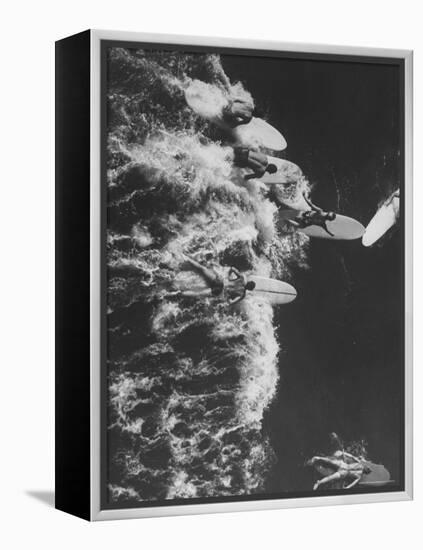 Surf Riders Surfing-Allan Grant-Framed Premier Image Canvas