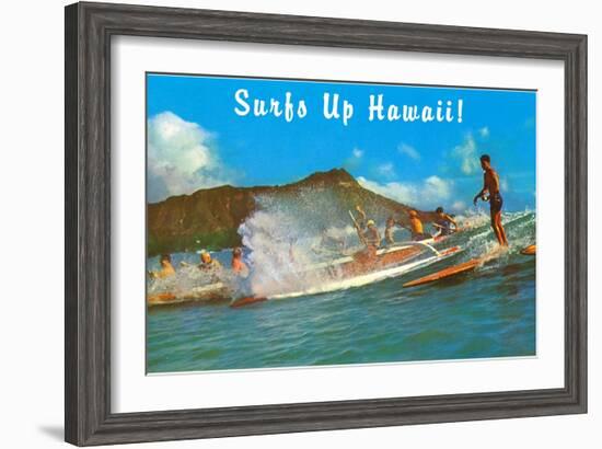 Surf's Up Hawaii, Diamond Head-null-Framed Art Print