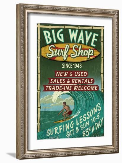 Surf Shop - Vintage Sign-Lantern Press-Framed Art Print