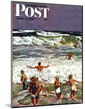 "Surf Swimming," Saturday Evening Post Cover, August 14, 1948-John Falter-Mounted Giclee Print
