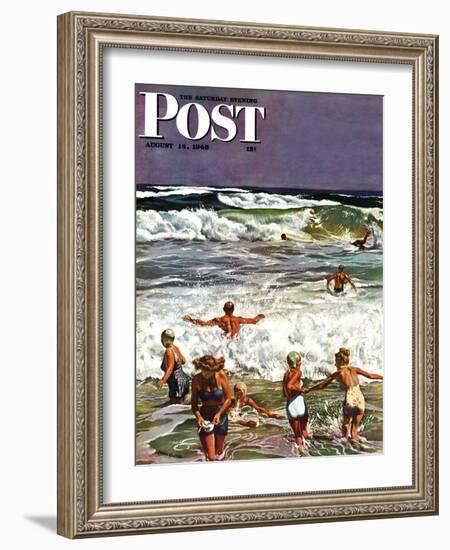 "Surf Swimming," Saturday Evening Post Cover, August 14, 1948-John Falter-Framed Giclee Print