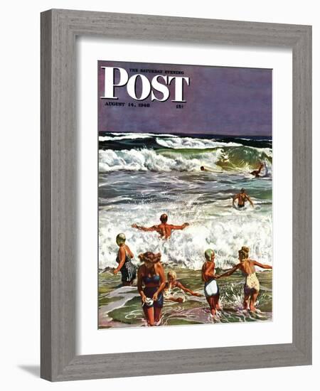 "Surf Swimming," Saturday Evening Post Cover, August 14, 1948-John Falter-Framed Giclee Print